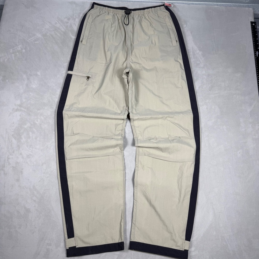 90s Mens Energy Zone Nylon Colorblock Cargo Track Pants Streetwear Tan M